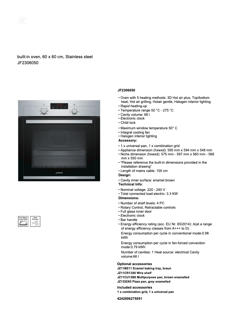 Page n°1 - Fiche technique Junker JF2306050