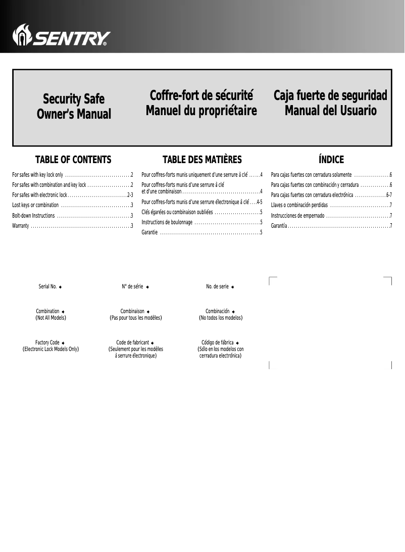 Page 1 de la notice Manuel utilisateur SentrySafe V252