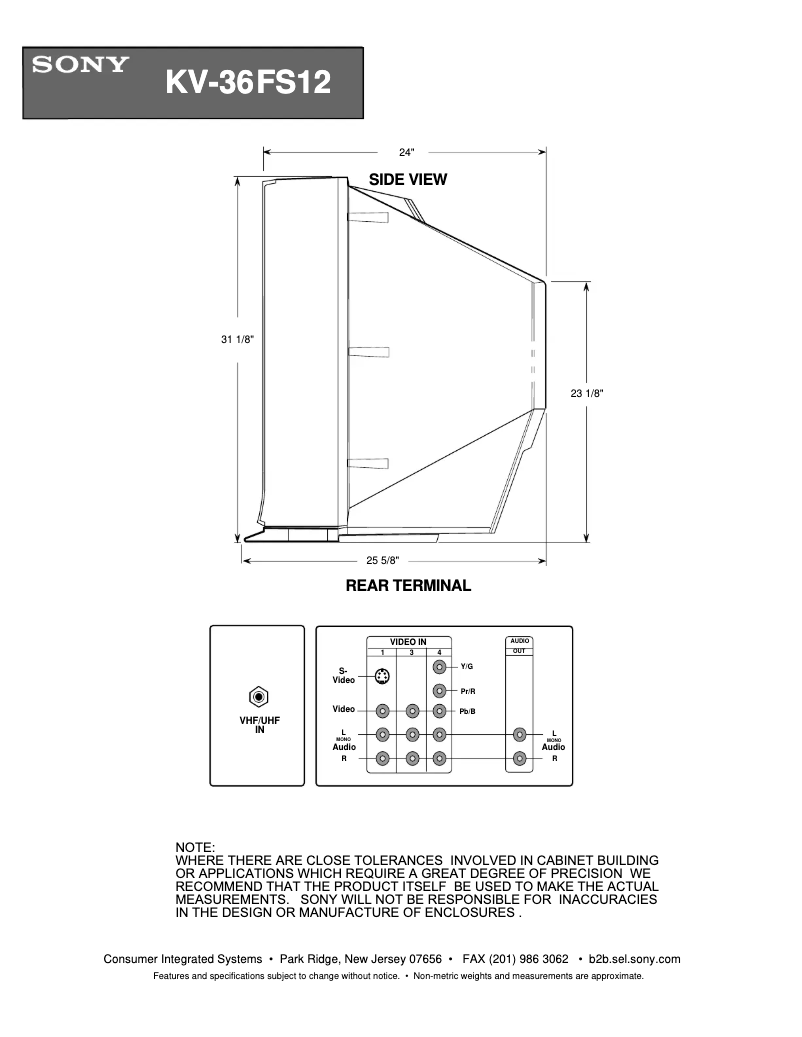 Page 1 de la notice Guide d'installation Sony KV-36FS12