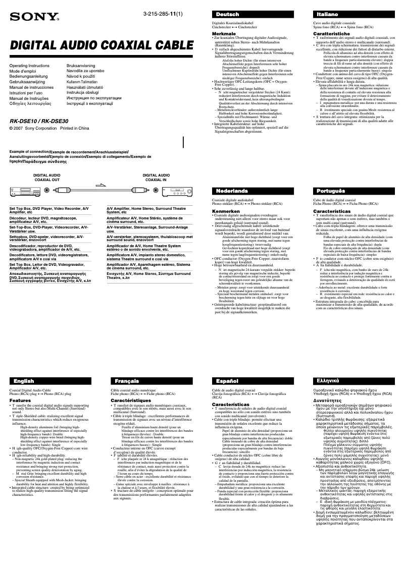 Image de la première page du manuel de l'appareil RK-DSE10