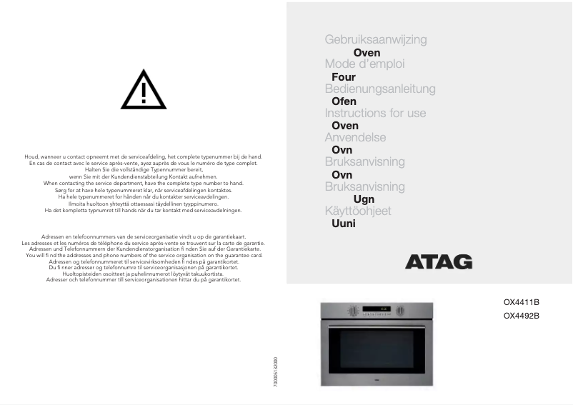 Page 1 de la notice Manuel utilisateur Atag OX4492B
