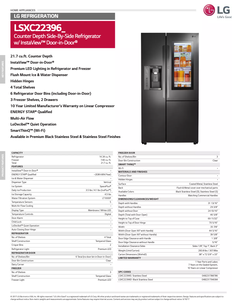 Page 1 de la notice Fiche technique LG LSXC22396
