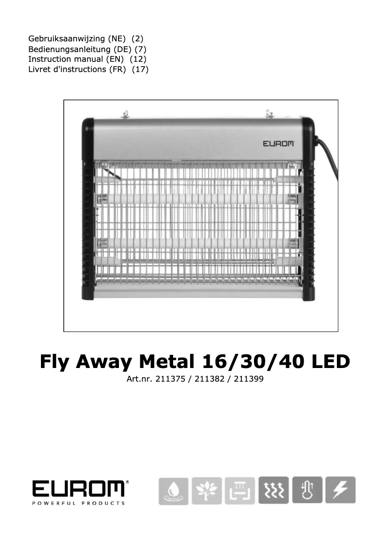 Page 1 de la notice Manuel utilisateur Eurom Fly Away metal 40 LED
