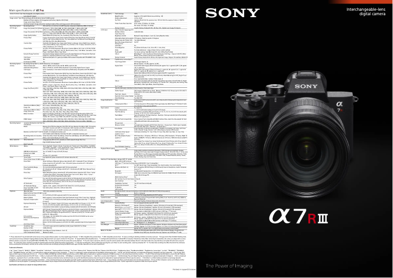 Page 1 de la notice Fiche technique Sony Alpha A7R III