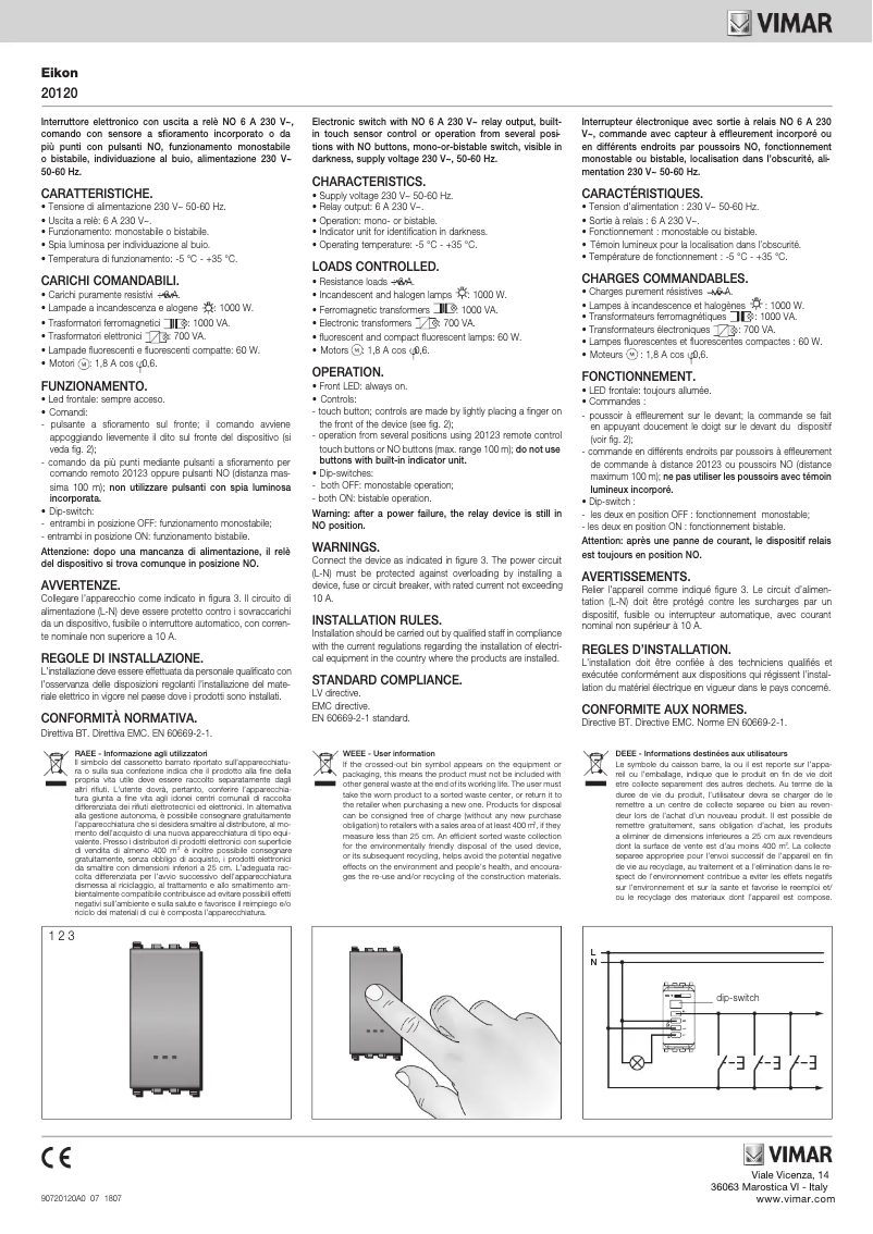 Page 1 de la notice Manuel utilisateur Vimar 20120.B