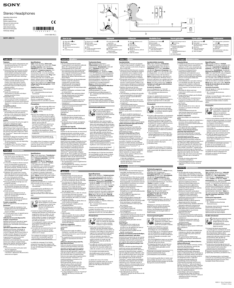 Image de la première page du manuel de l'appareil MDR-XB910