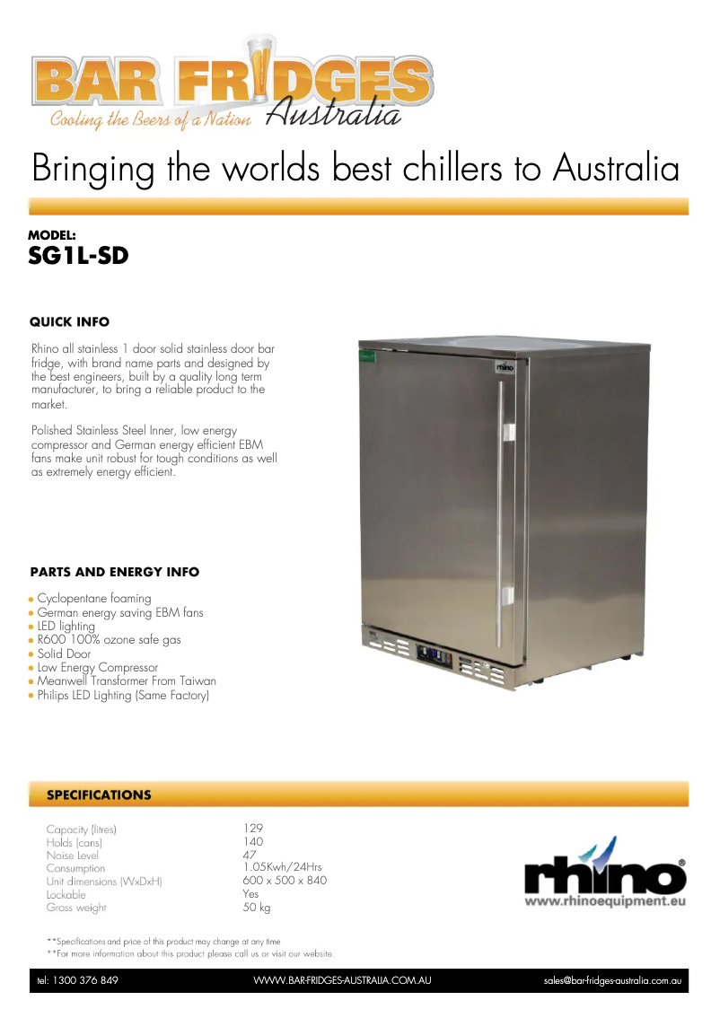 Page n°1 - Fiche technique Rhino SG1L-SD
