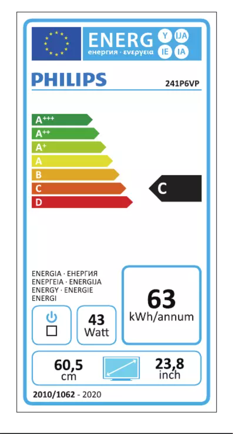 Page 1 de la notice Label énergétique Philips Brilliance 241P6VPJKEB