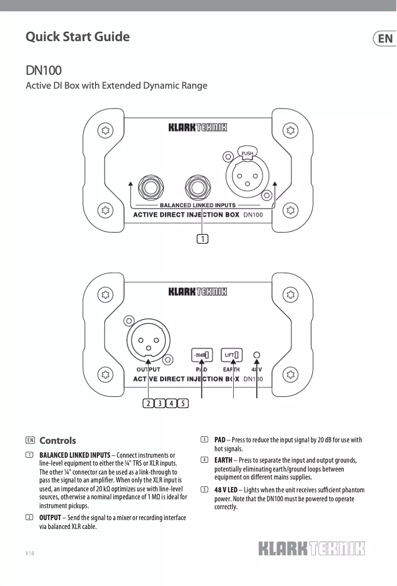 Image de la première page du manuel de l'appareil DN100