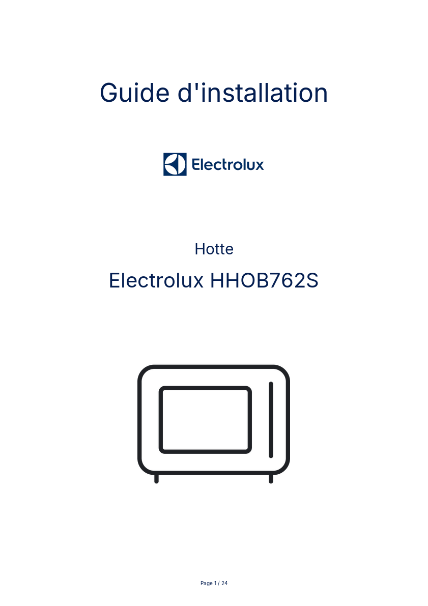 Page n°1 - Guide d'installation Electrolux HHOB762S
