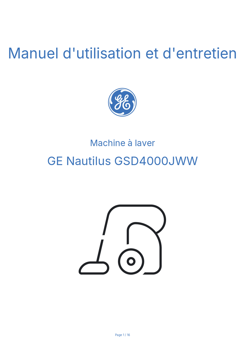 Image de la première page du manuel de l'appareil Nautilus GSD4000JWW