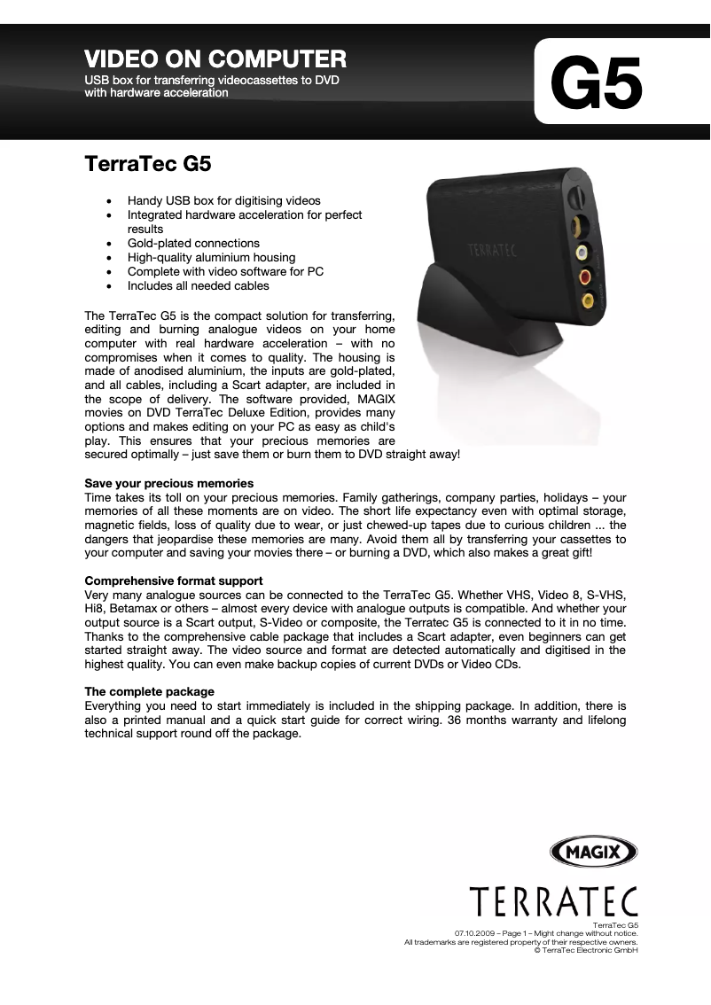 Página 1 del manual Manual de usuario Terratec G5