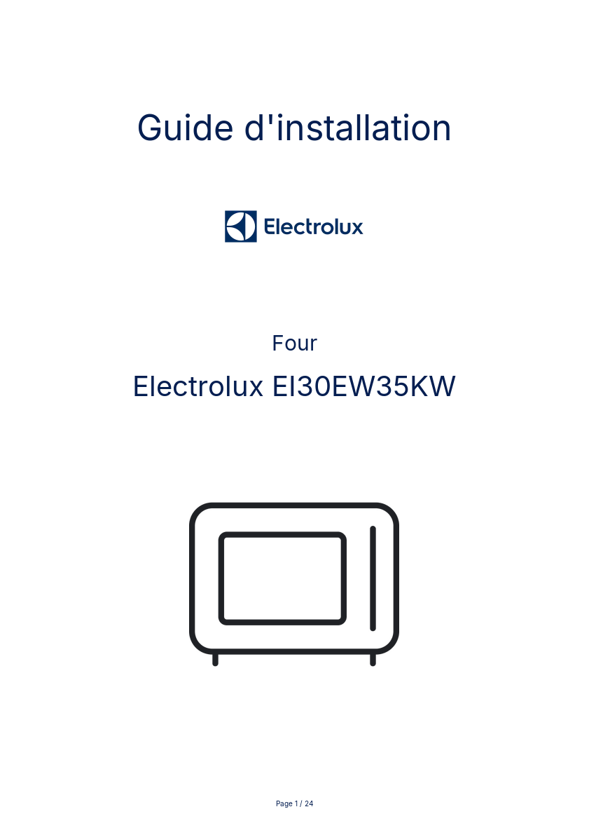 Page n°1 - Guide d'installation Electrolux EI30EW35KW