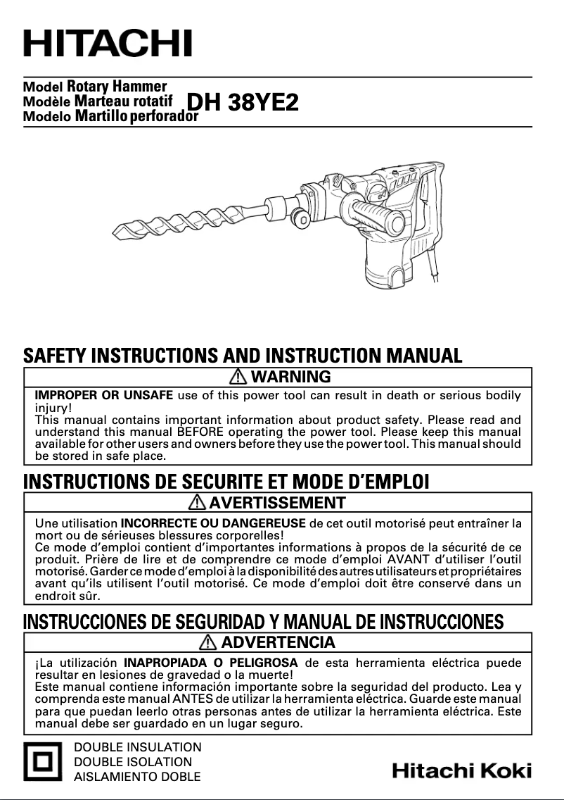Page n°1 - Manuel utilisateur Hitachi DH 38YE2
