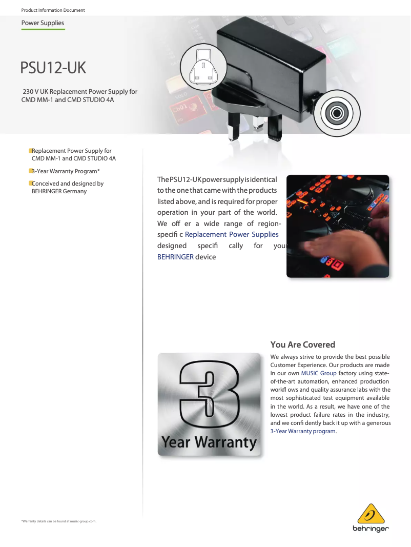 Page 1 de la notice Manuel utilisateur Behringer PSU12-UK
