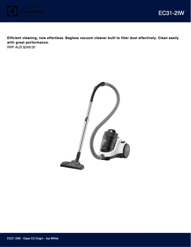 Page 1 de la notice Fiche technique Electrolux EC31