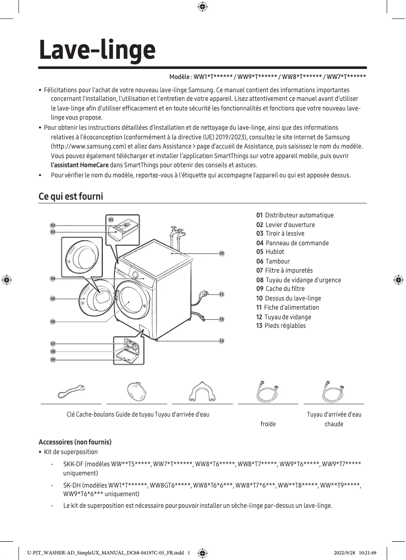 Page n°1 - Manuel utilisateur Samsung WD80J5A10AW