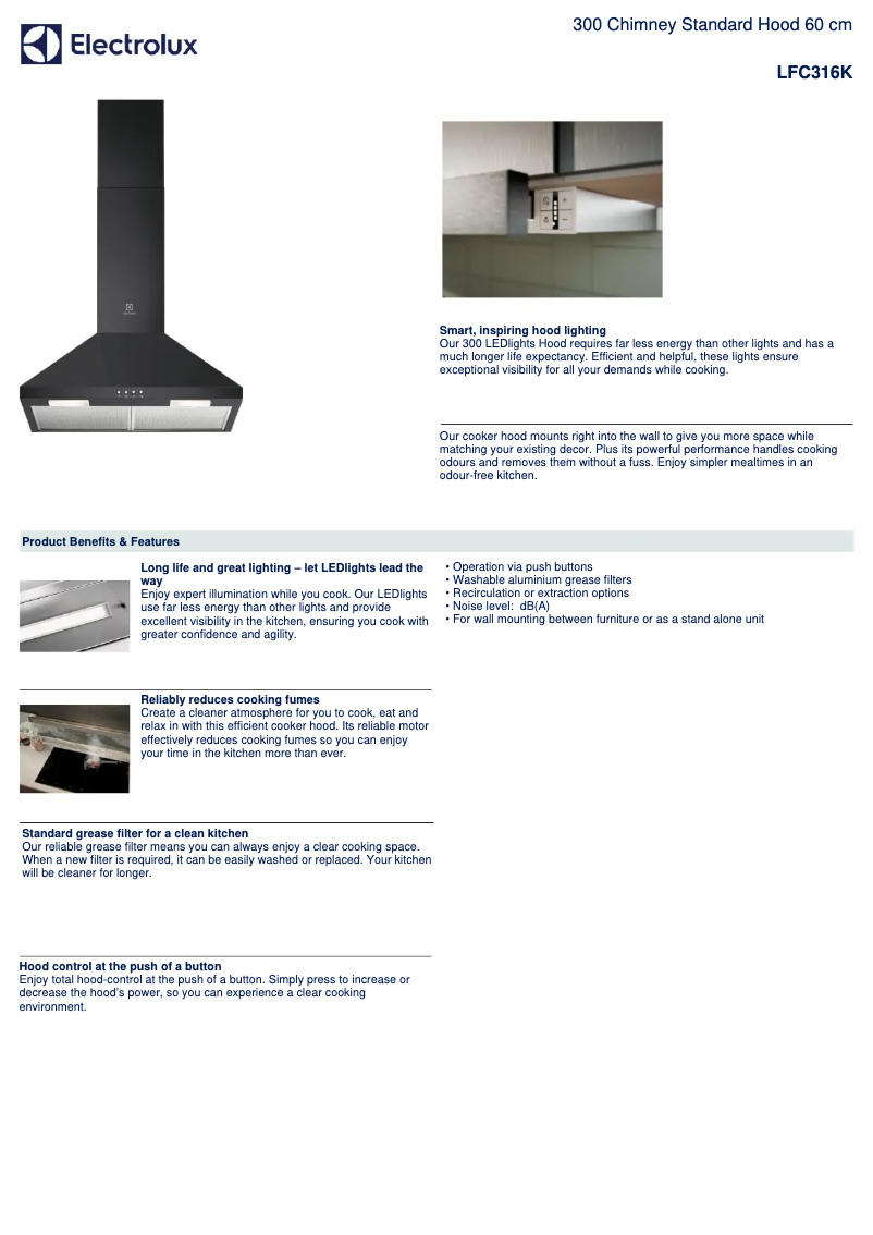 Page 1 de la notice Fiche technique Electrolux LFC316K