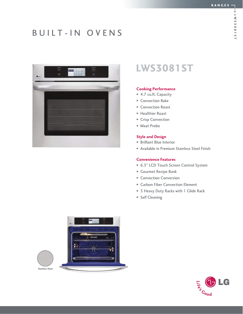 Page 1 de la notice Fiche technique LG LWS3081ST