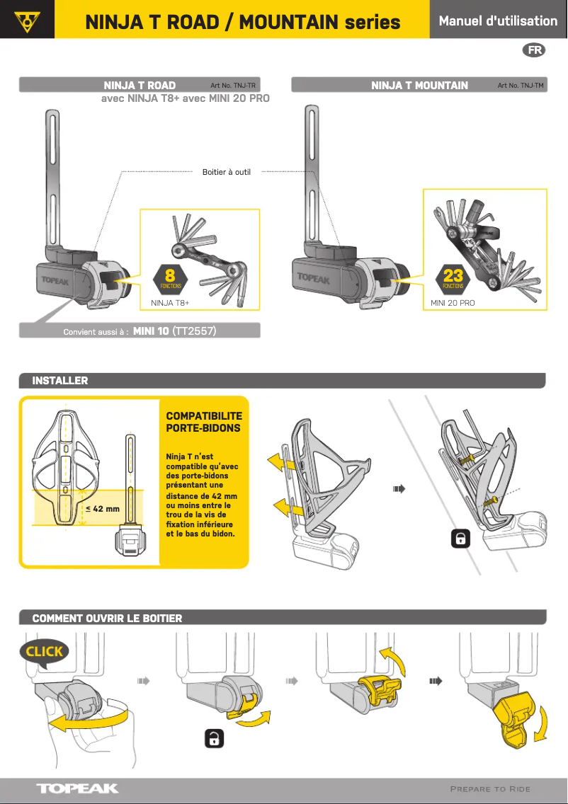 Page 1 de la notice Manuel utilisateur Topeak NINJA T MOUNTAIN