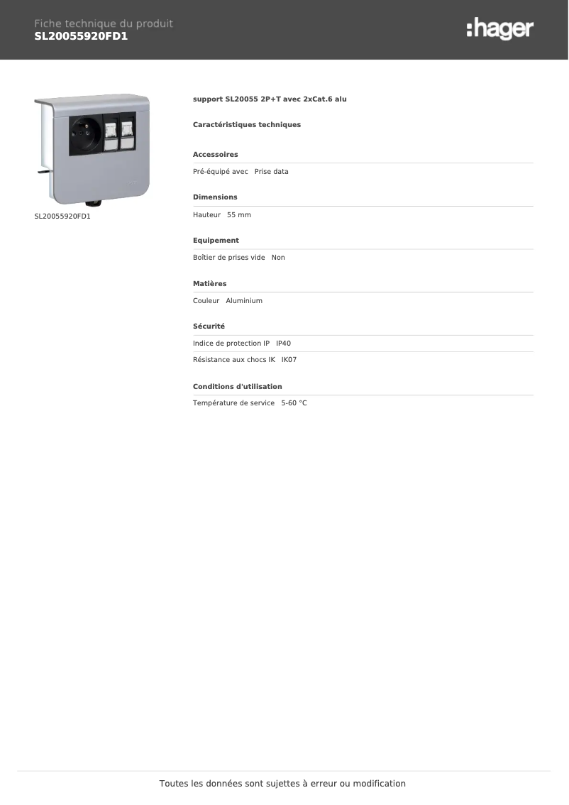Image de la première page du manuel de l'appareil SL20055920FD1
