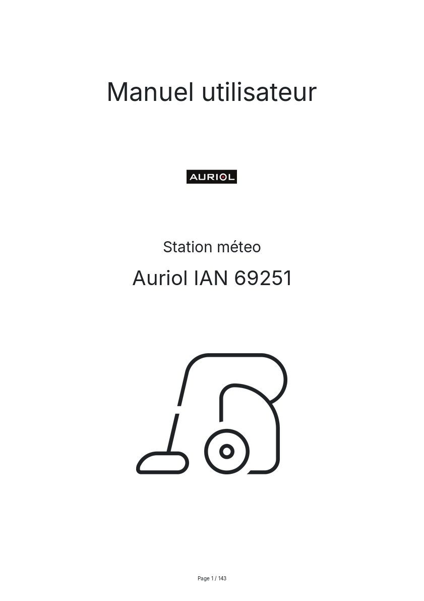 Page 1 de la notice Manuel utilisateur Auriol IAN 69251