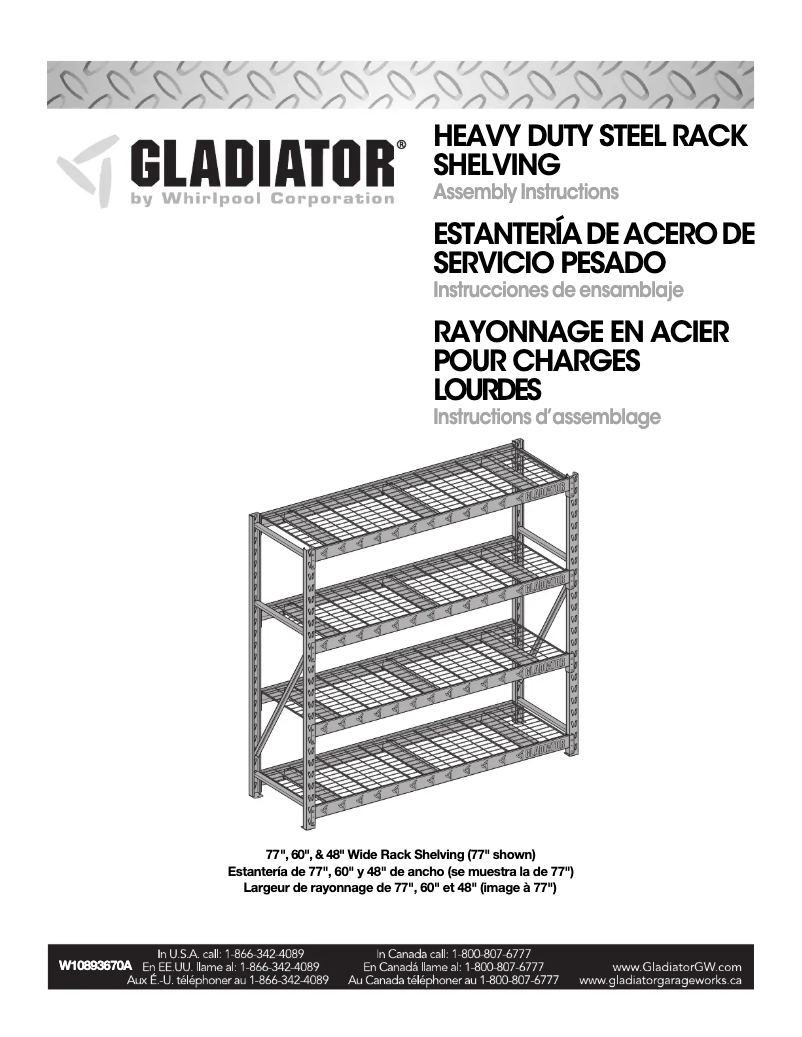 Page n°1 - Instructions / montage Gladiator GARS604TEG