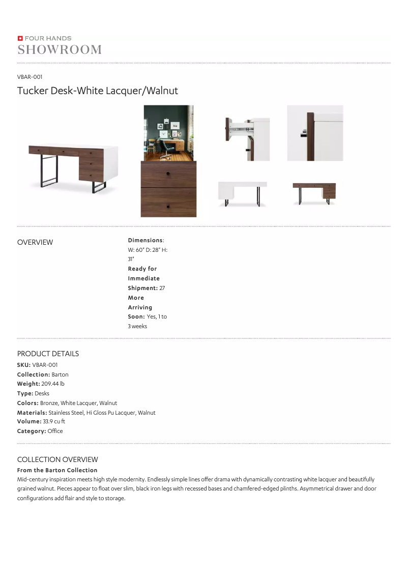 Page 1 de la notice Manuel utilisateur Four Hands Barton VBAR-001