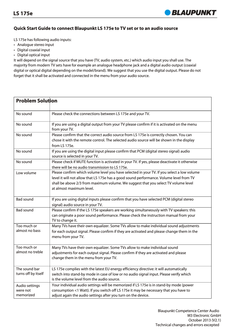 Page n°1 - Guide d'installation Blaupunkt LS 175E