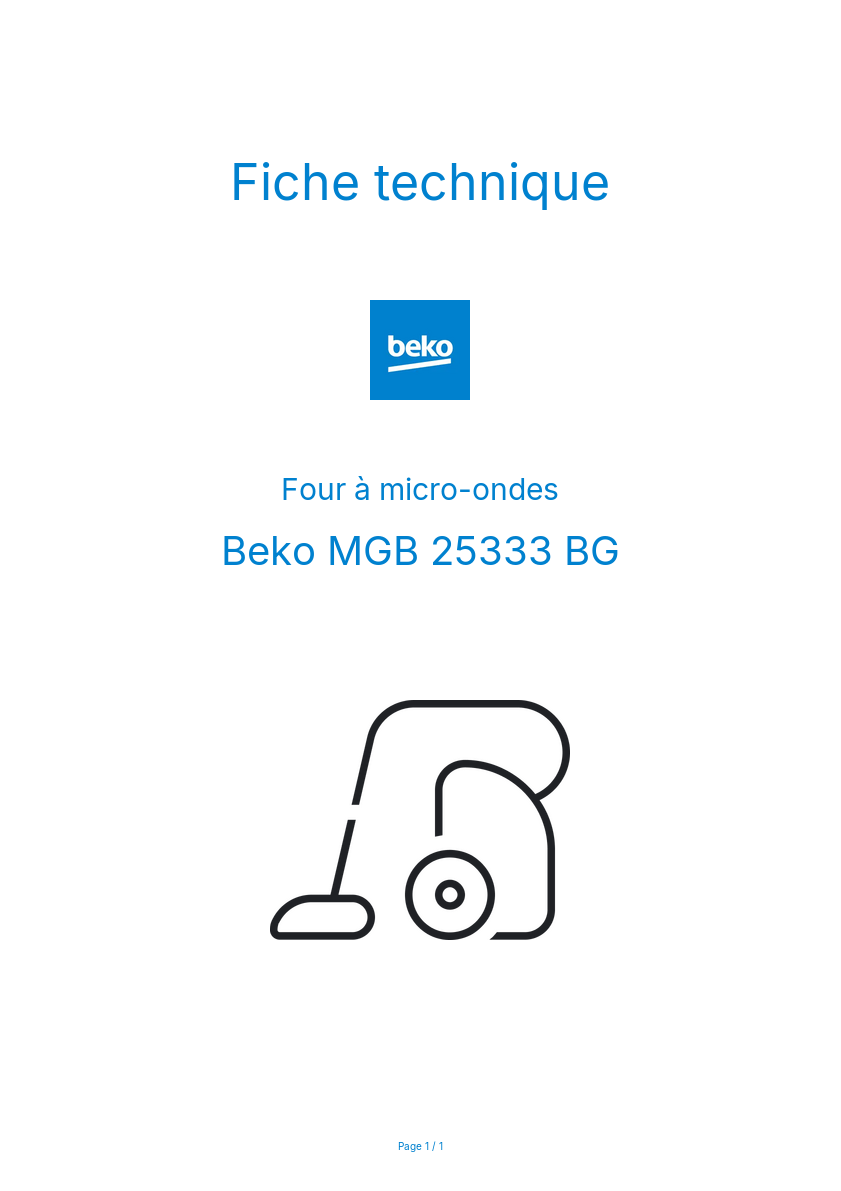 Page n°1 - Fiche technique Beko MGB 25333 BG