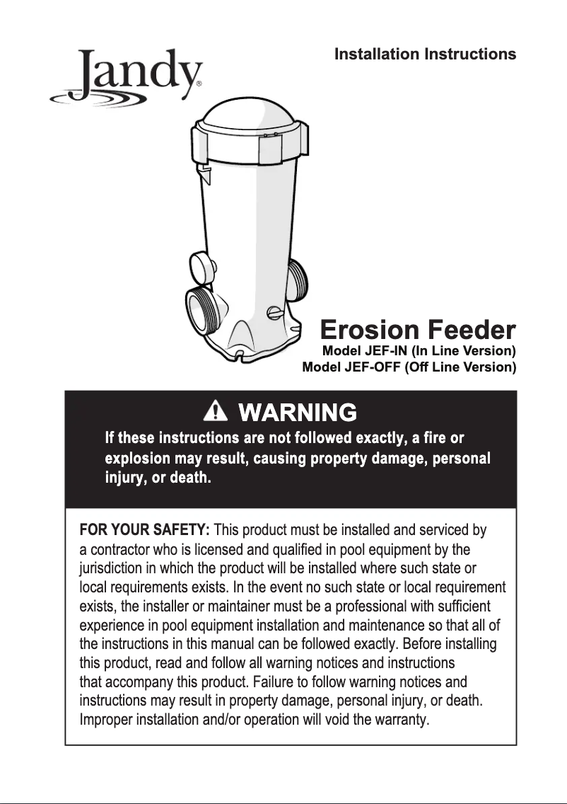 Page n°1 - Manuel utilisateur JANDY Erosion Feeder