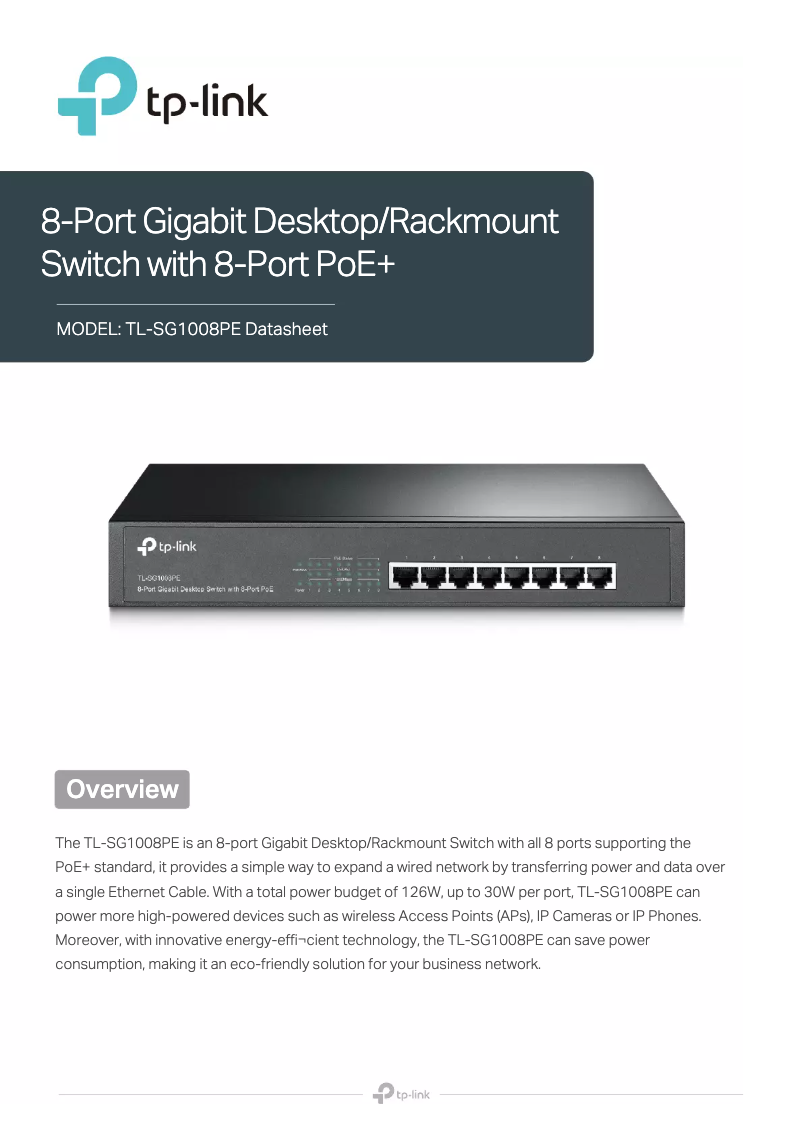 Image de la première page du manuel de l'appareil TL-SG1008PE