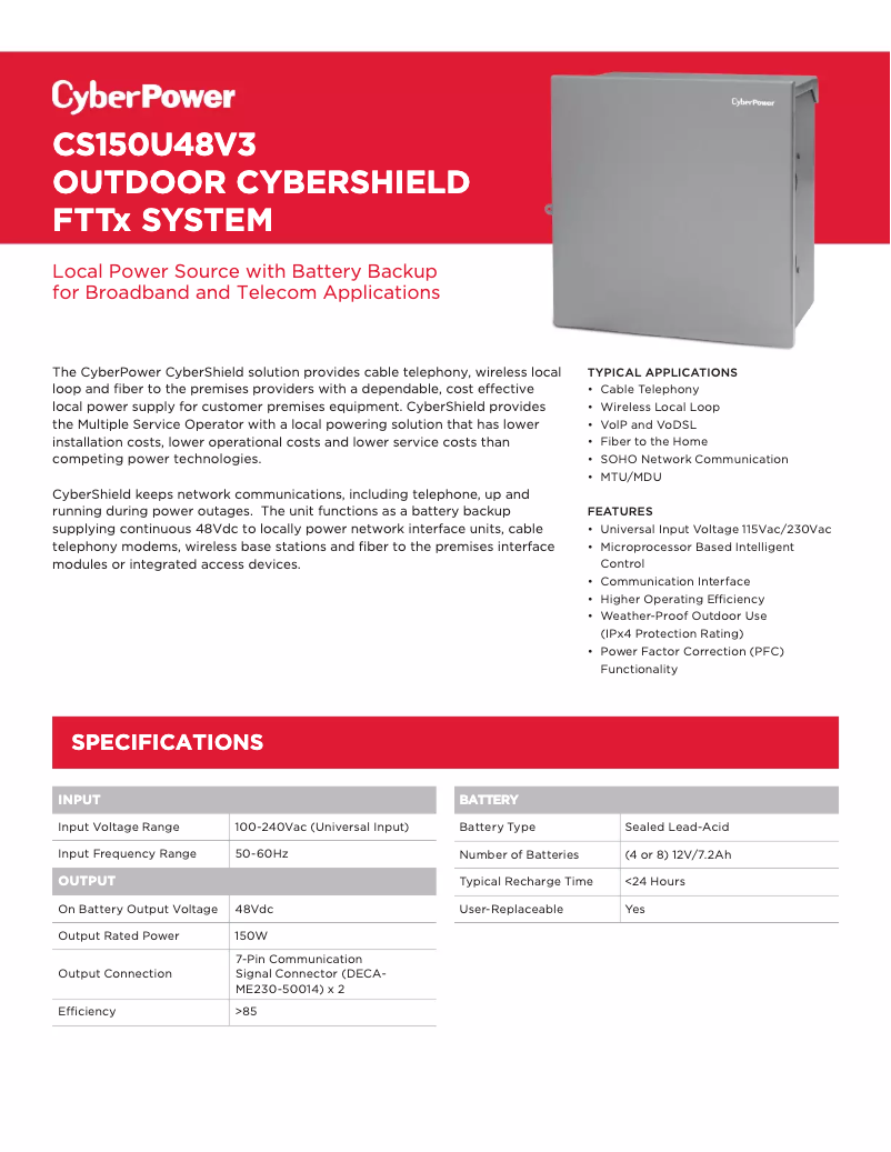 Page n°1 - Fiche technique CyberPower CS150U48V3