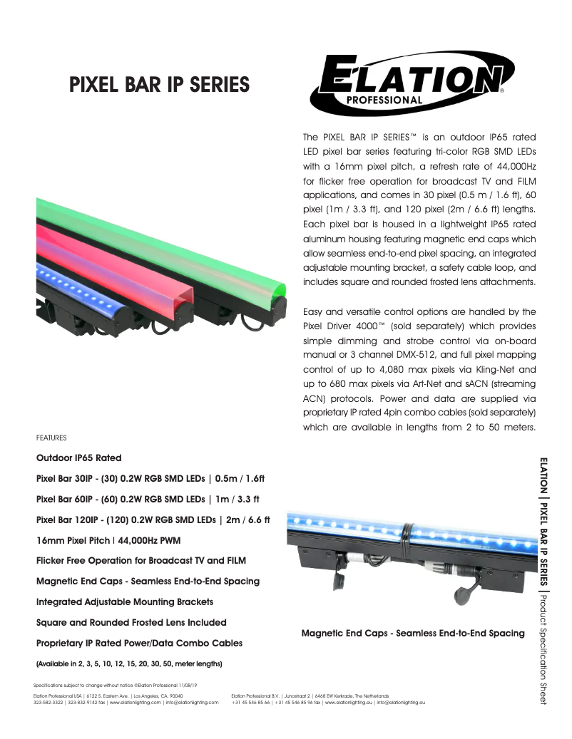 Page 1 de la notice Fiche technique Elation Pixel Bar 60IP