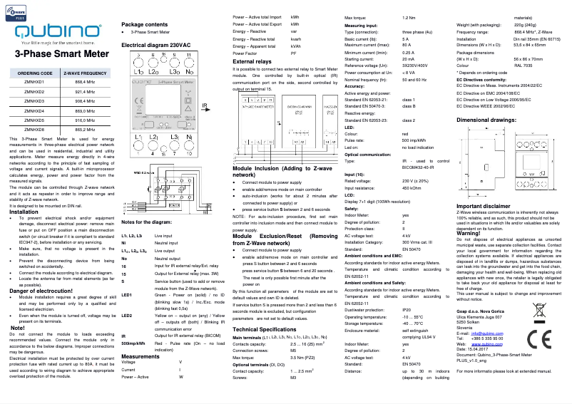 Page 1 de la notice Manuel utilisateur Qubino ZMNHXD1