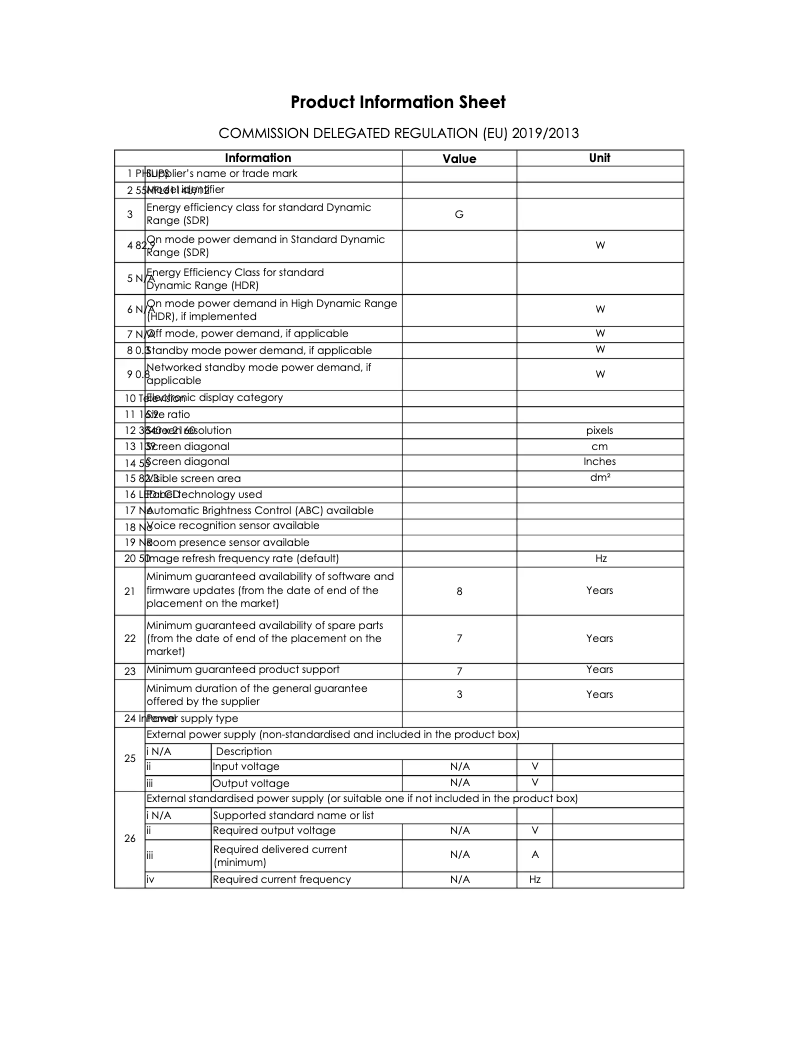 Page 1 de la notice Fiche technique Philips 55HFL6114U