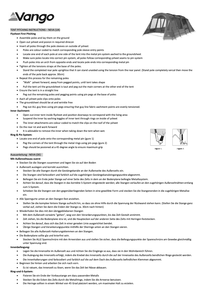 Page n°1 - Manuel utilisateur Vango Neva 600XL