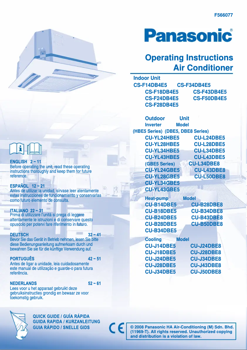 Page 1 de la notice Manuel utilisateur Panasonic CU-L34DBE8