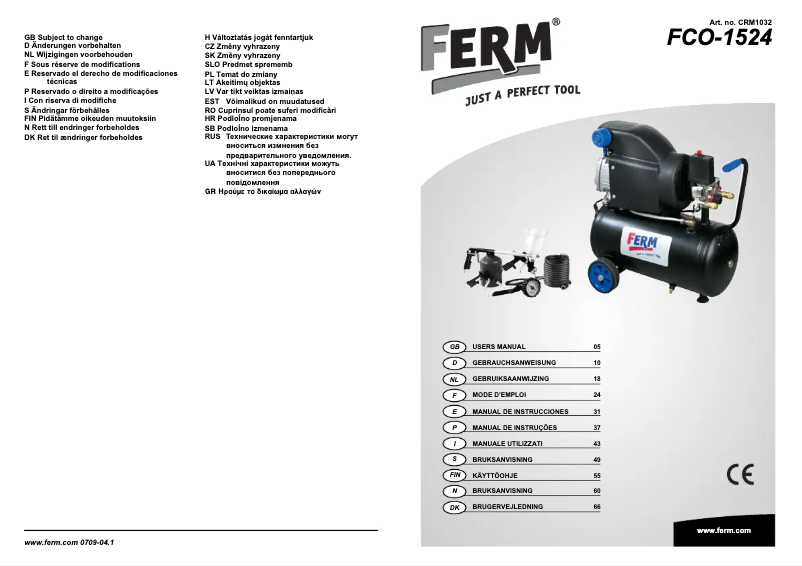 Page n°1 - Manuel utilisateur Ferm CRM1032 FCO-1524
