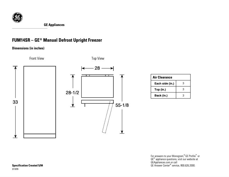 Page n°1 - Fiche technique GE FUM14SRRWH