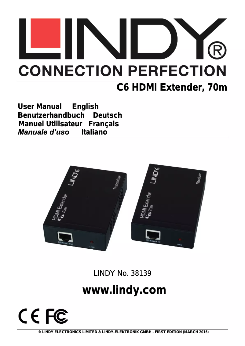 Página 1 del manual Manual de usuario Lindy C6 HDMI Extender