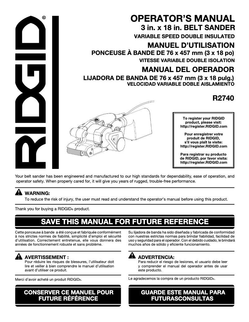 Page n°1 - Manuel utilisateur Ridgid R2740