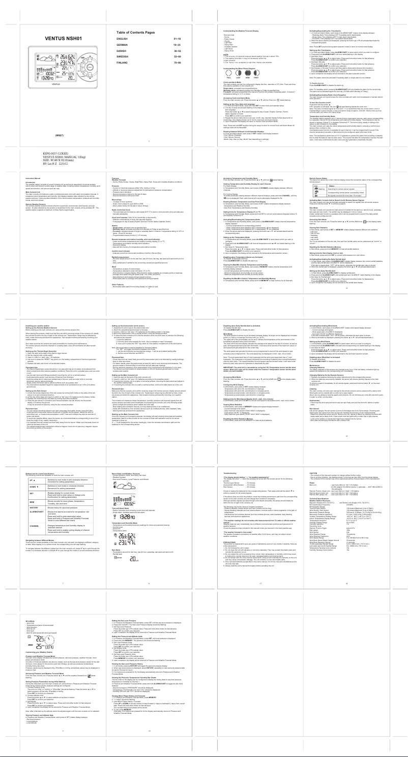 Page n°1 - Manuel utilisateur Ventus NSH01