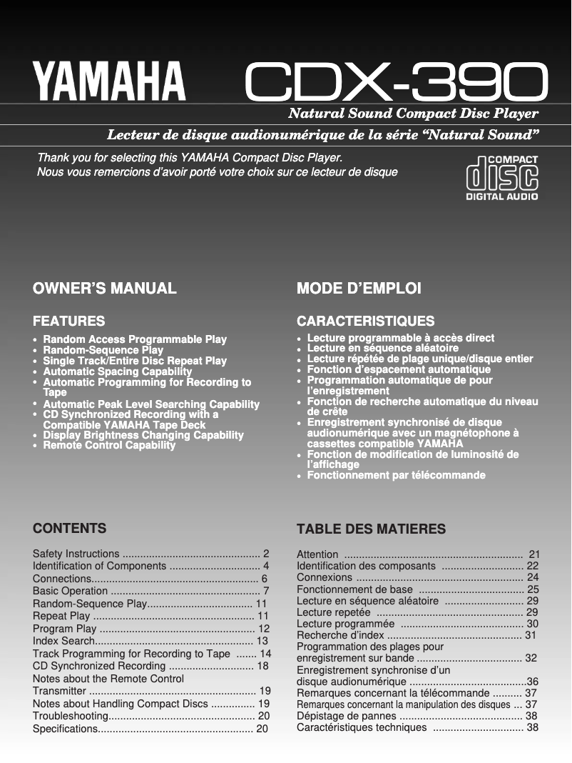 Image de la première page du manuel de l'appareil CDX-390