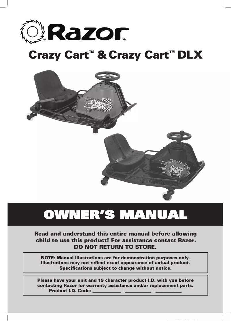 Page 1 de la notice Manuel utilisateur Razor Crazy Cart DLX