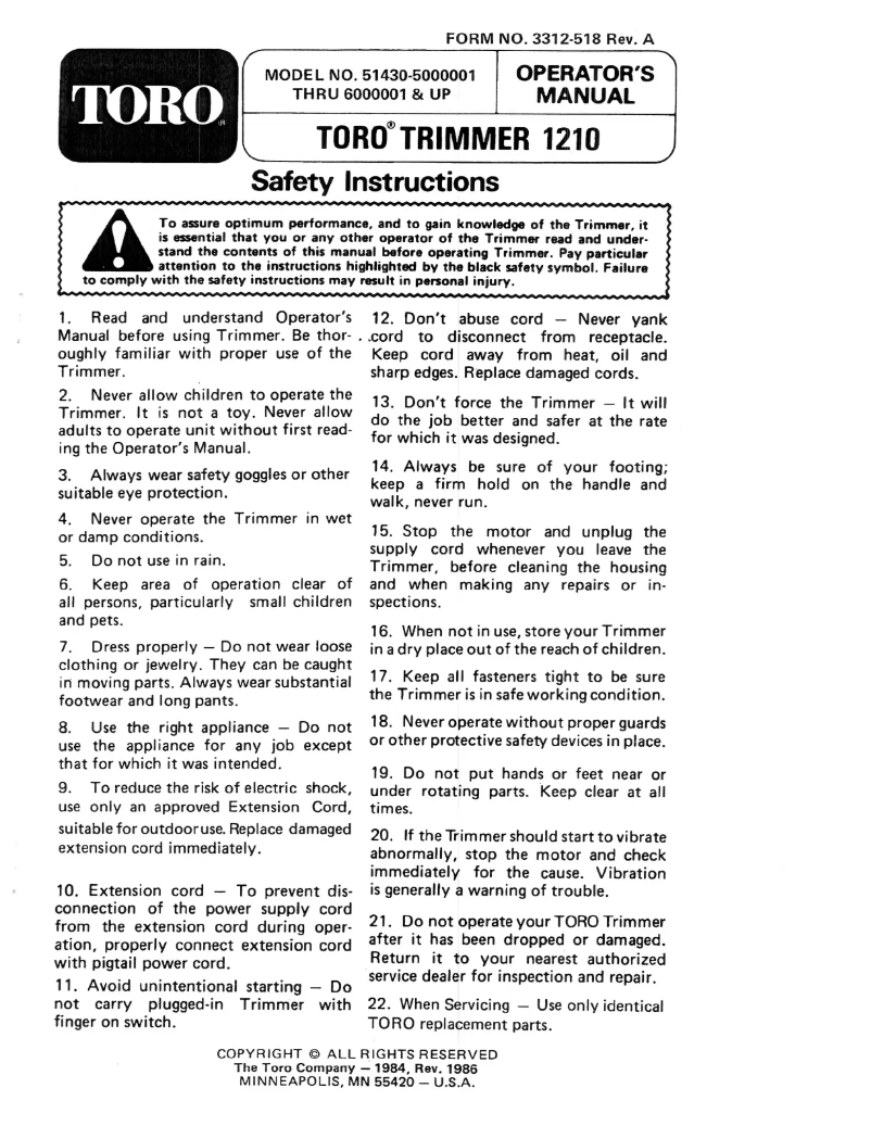 Página 1 del manual Manual de usuario Toro 51430