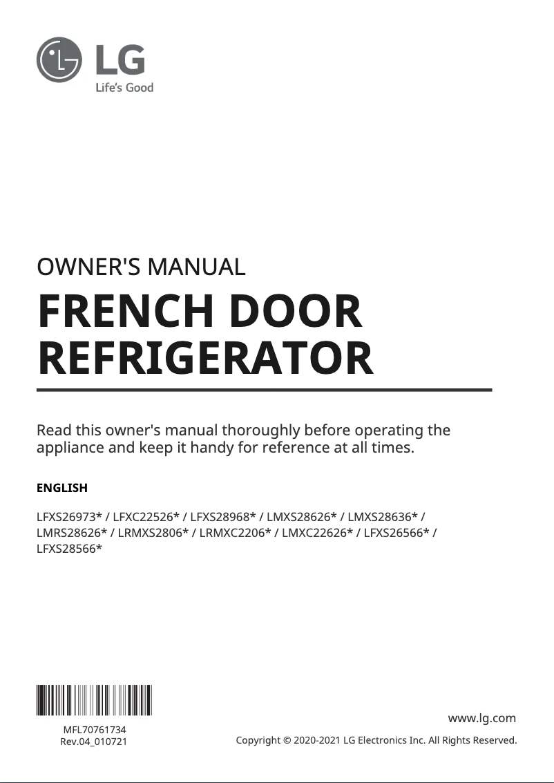 Page 1 de la notice Manuel utilisateur LG LRMXC2206D