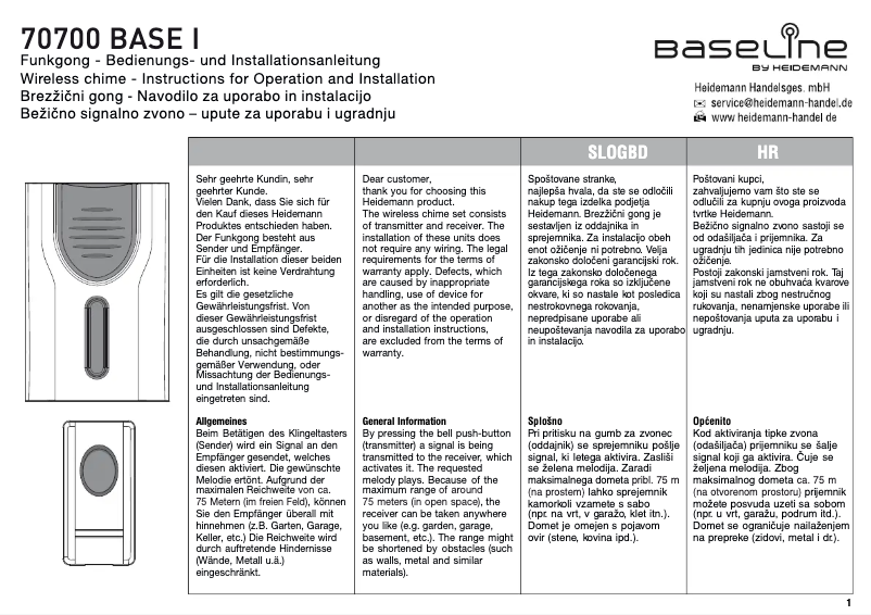 Page n°1 - Manuel utilisateur Baseline 70700