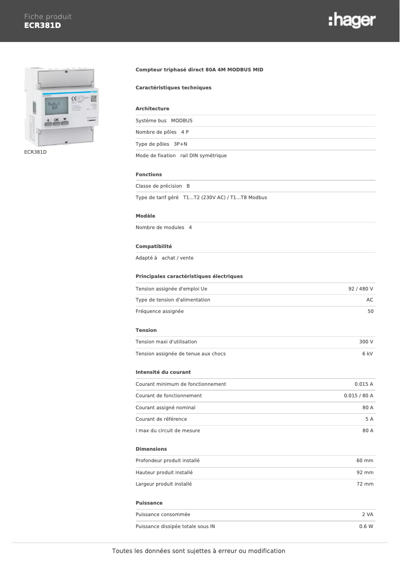 Image de la première page du manuel de l'appareil ECR381D