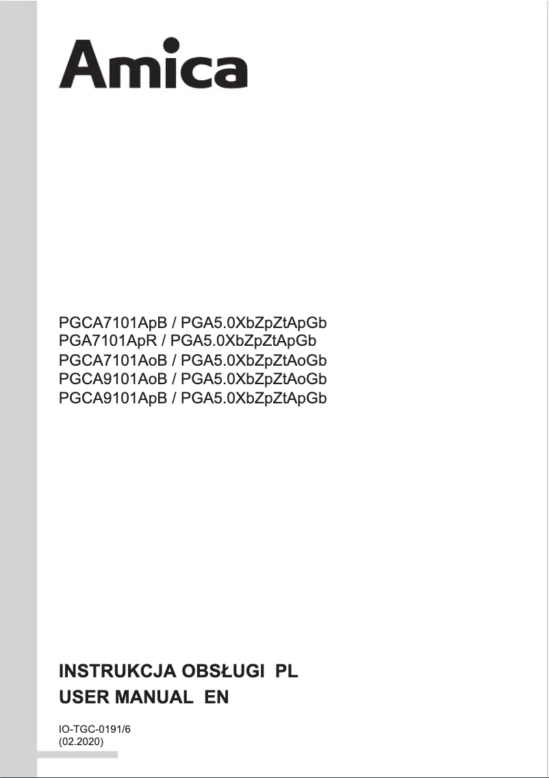 Page n°1 - Manuel utilisateur Amica PGCA9101AoB